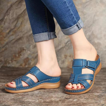 Damen Sommer-Sandalen Klettverschluss Offene Zehen Robustes Plateau