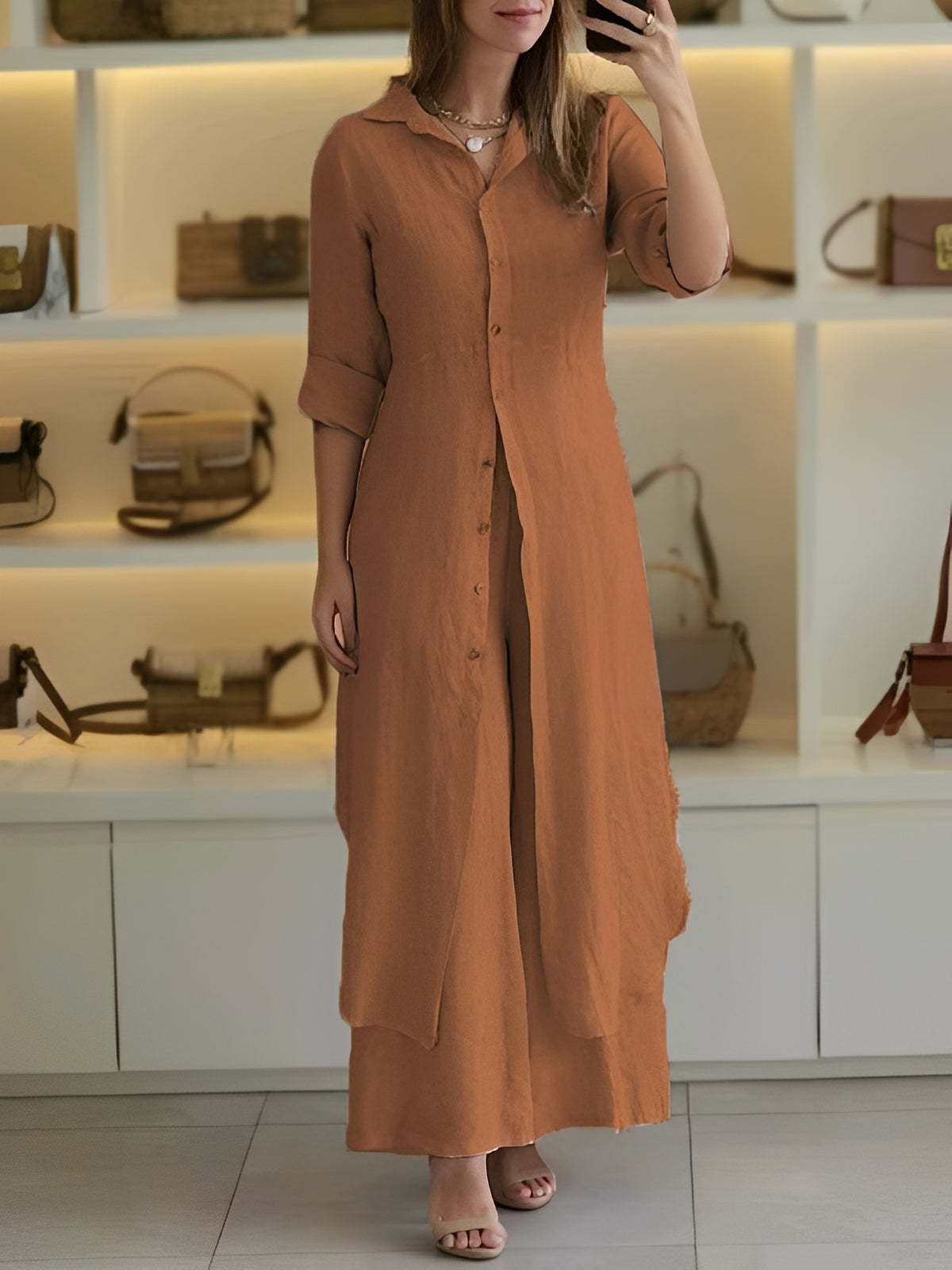 Damen Freizeitset 2-teilig Leicht Baumwolle Beige
