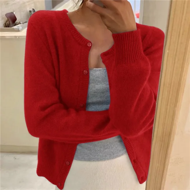 Damen Strickjacke Rundhalsausschnitt Länge Mit langen Ärmeln