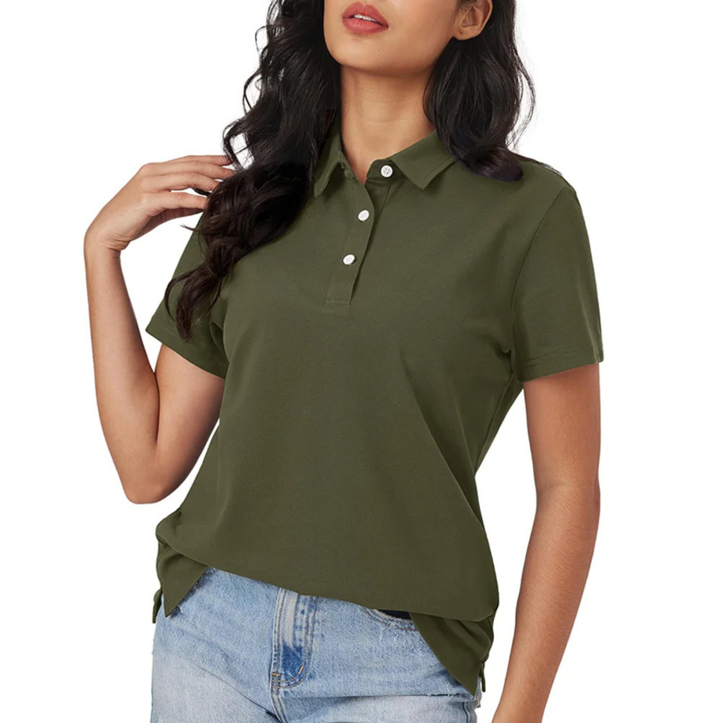 Eveloria Damen Polo Blau Seide Atmungsaktiv Leicht