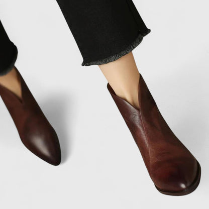 Damen Stiefeletten Blockabsatz Elegantes Leder