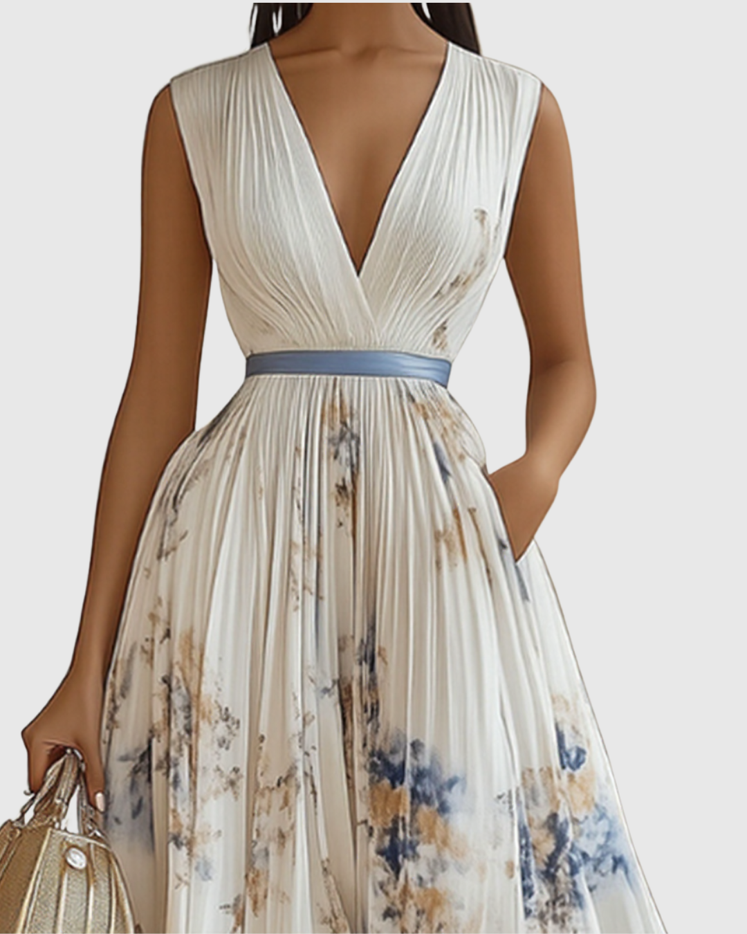Isabella Damen Ärmelloses Midi Kleid Geplissiert Blumenmuster