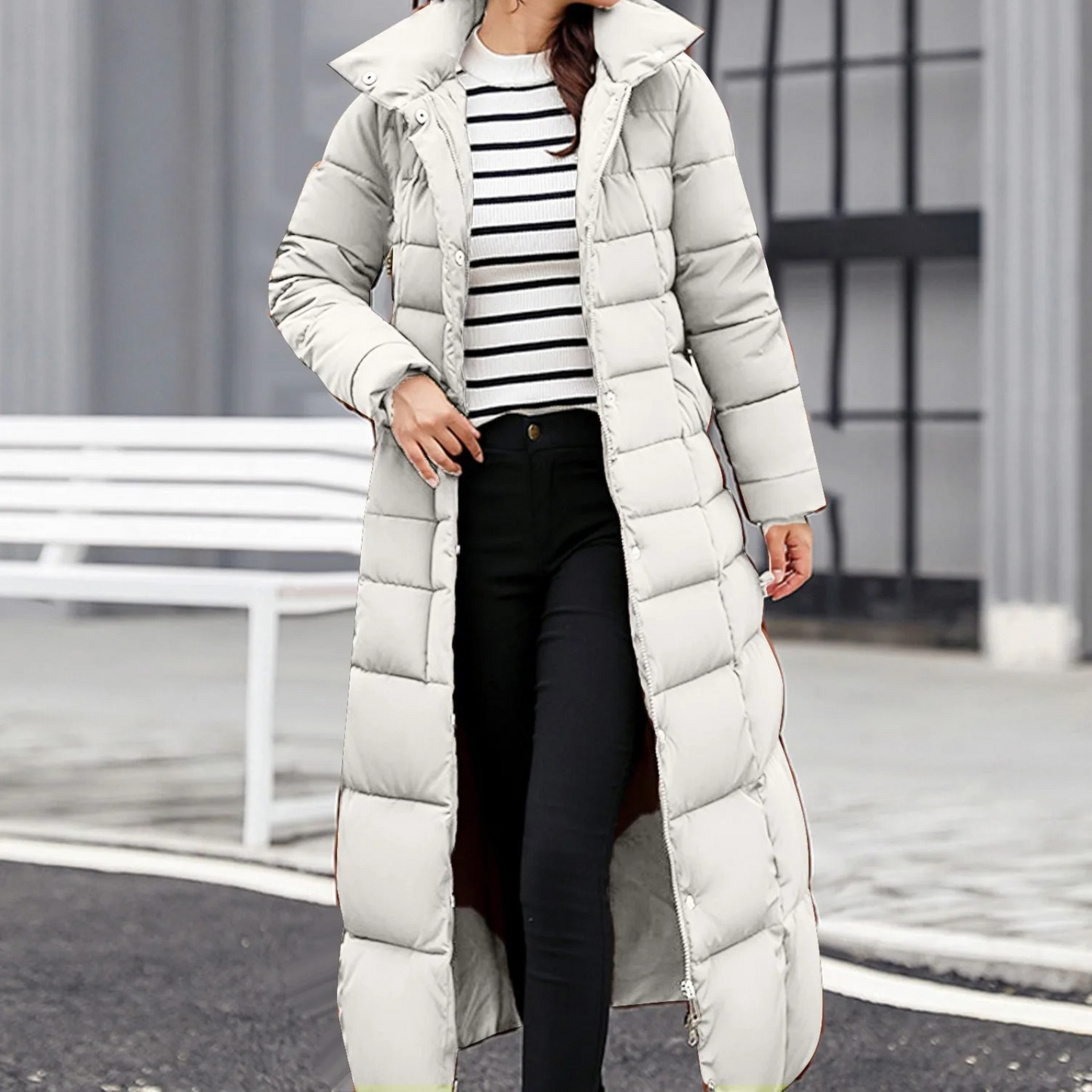 Damen Pufferjacke Elegantes Design Umlegekragen