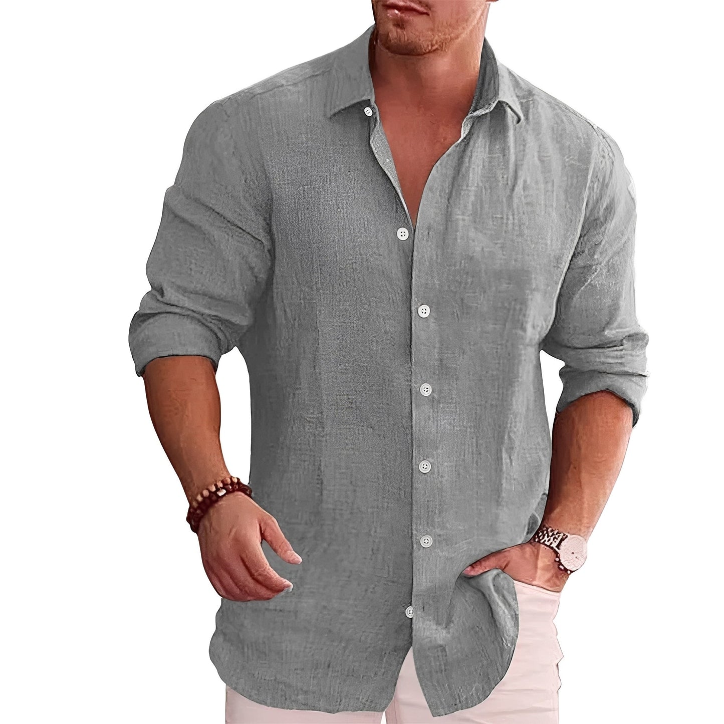 Herren Slim-Fit Langarmhemd Elegantes Baumwolle Weiß