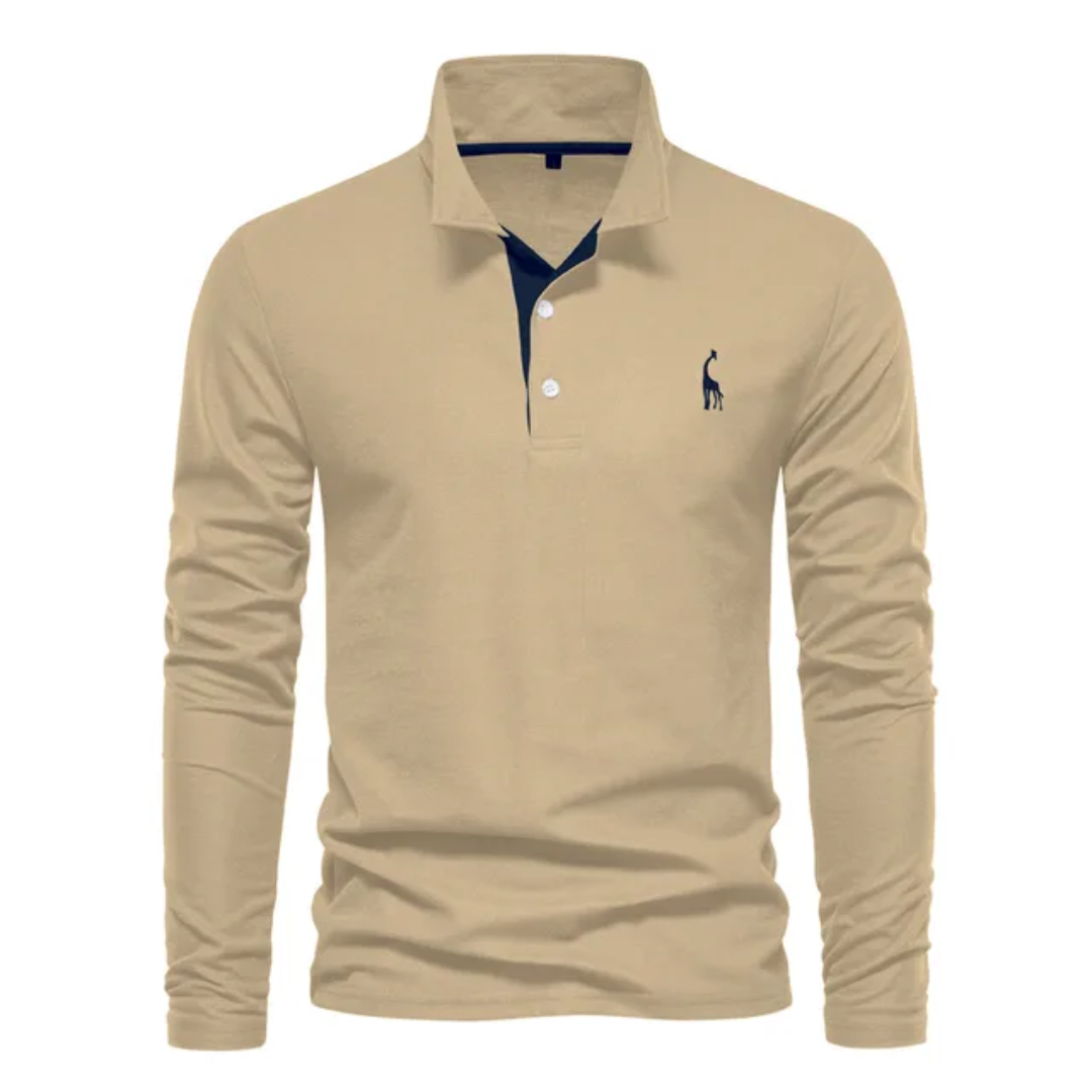 Herren Langarm Polo-Shirt Baumwolle Lässig Weiß