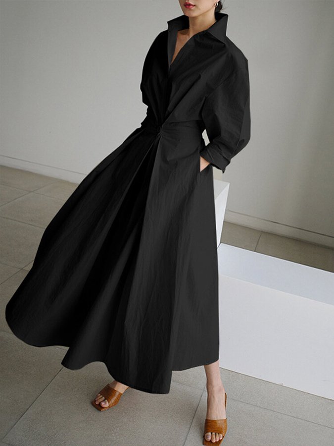 Damen Maxi-Kleid Tailliertes Hemdkleid