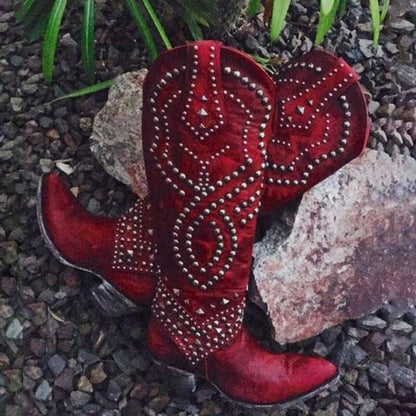 Eveloria Damen Cowboystiefel Absatz Leder