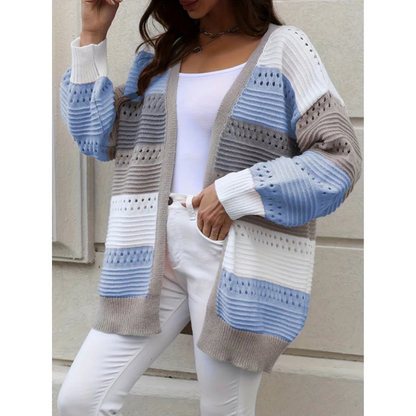 Damen Cardigan Gestreift Lockere Passform