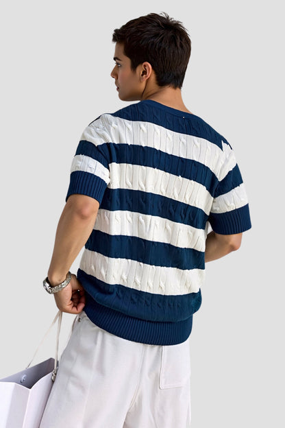 Herren Pullover Kurzärmelig Streifenmuster Bequem