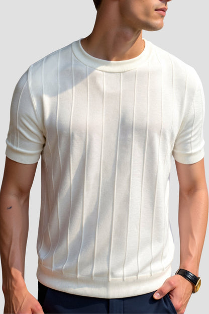 Herren Klassisches Heavy O-Hals Streifen T-Shirt