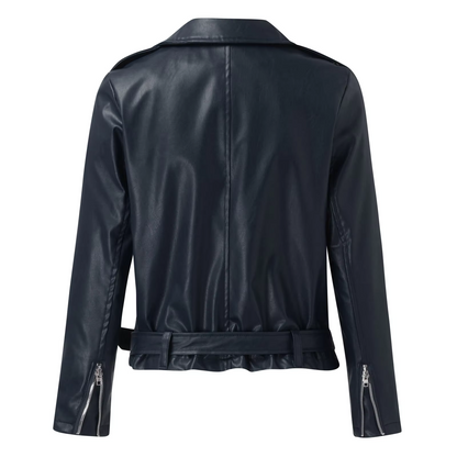 Eveloria Damen Bikerjacke Leder Gürtel