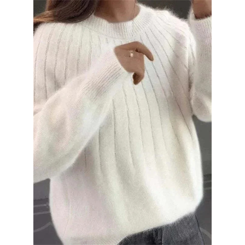 Eveloria Damen Strickpullover Kaschmirweich Rippmuster
