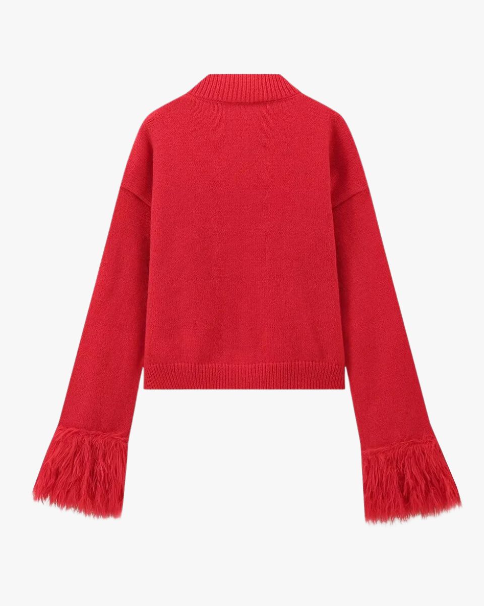 Damen Strickjacke Knöpfe Federärmel