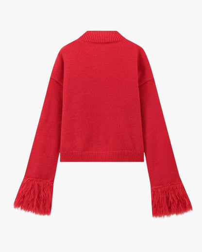 Damen Strickjacke Knöpfe Federärmel