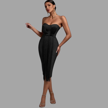 Eveloria Damen Trägerloses Kleid Fransen