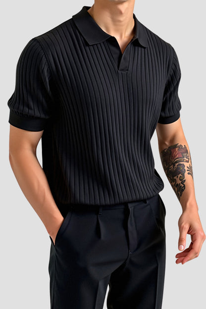 Herren Poloshirt Kurzärmelig Gerippt Elegant Weiß