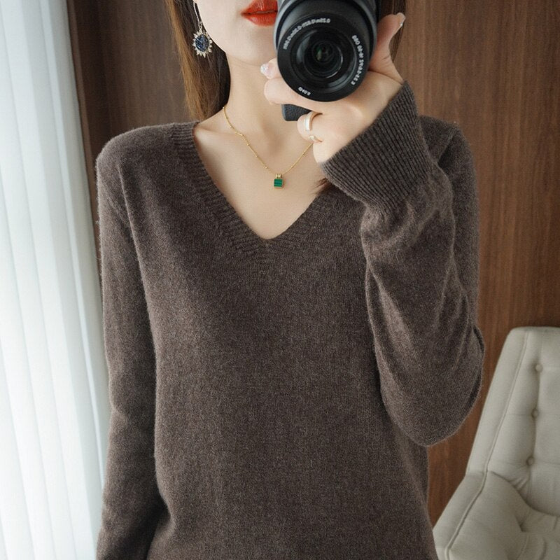 Eveloria Damen V-Ausschnitt Pullover