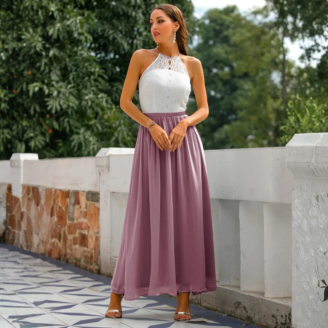 Damen Neckholder Maxikleid Hochzeitsgast Kleid