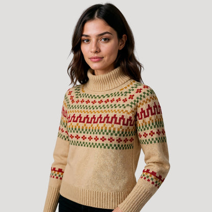 Damen Rollkragen Strickpullover Frühlingsmuster Blau