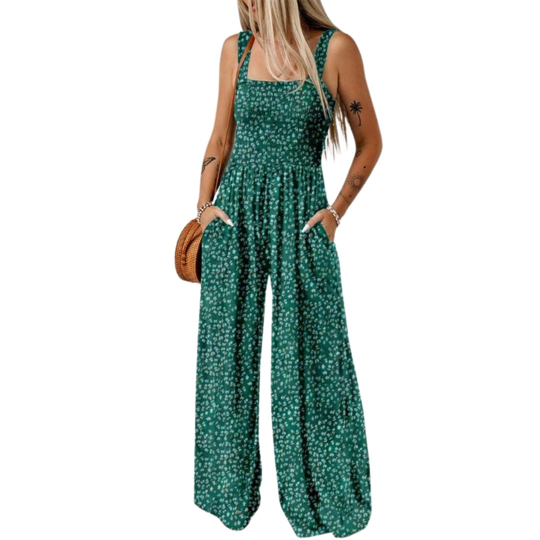 Damen Jumpsuit Blumenmuster Weites Bein Elegante Farbe