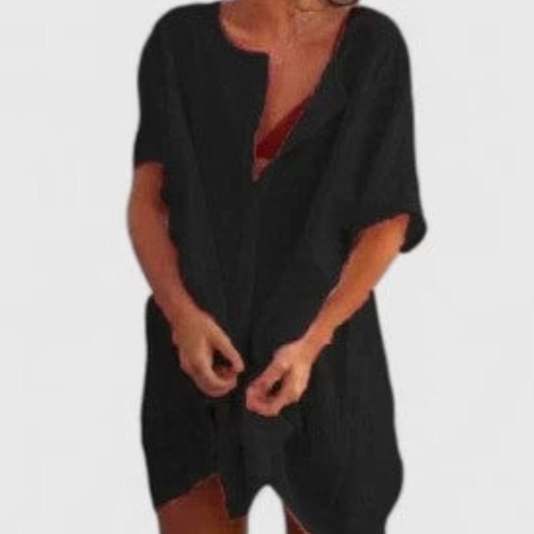 Damen Strandkleid Leichtes Überwurfkleid mit Knopfleiste Beige
