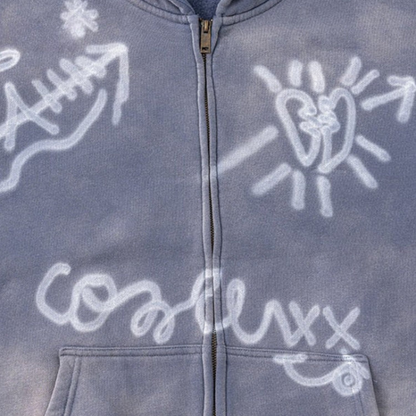 Damen Hoodie Oversize Graffiti Print Y2K Stil