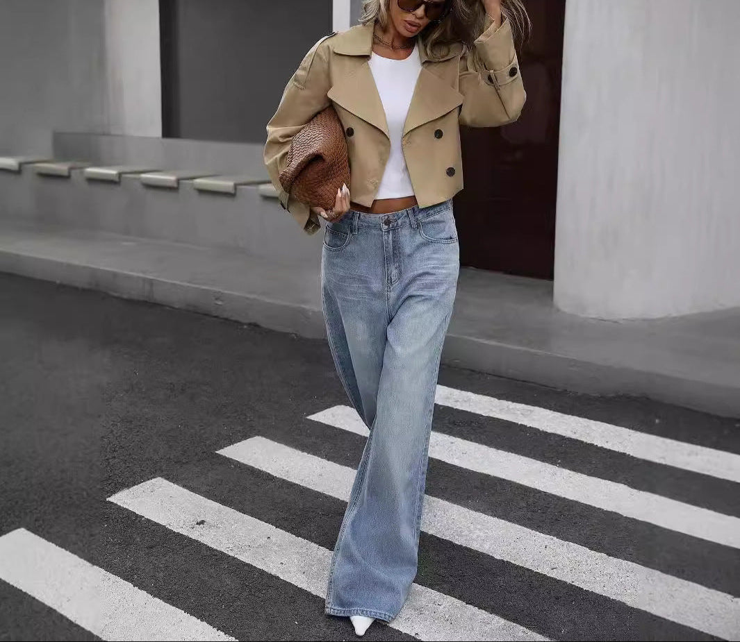 Damen Trenchcoat Kurz Zweireihig - Eveloria