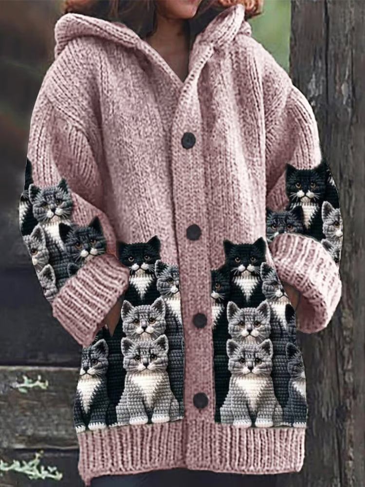 Eveloria Damen Strickjacke Katze Motiv