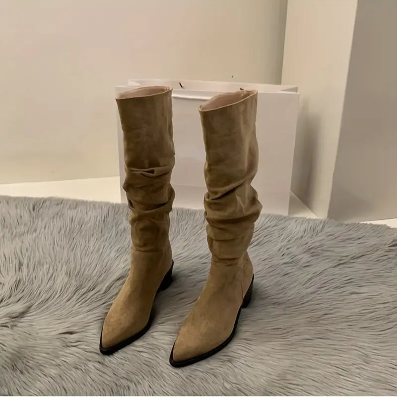Damen Stiefel Robust Spitze Dicke Ferse