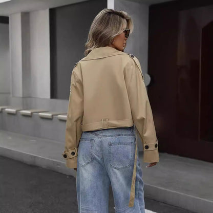 Damen Trenchcoat Kurz Zweireihig