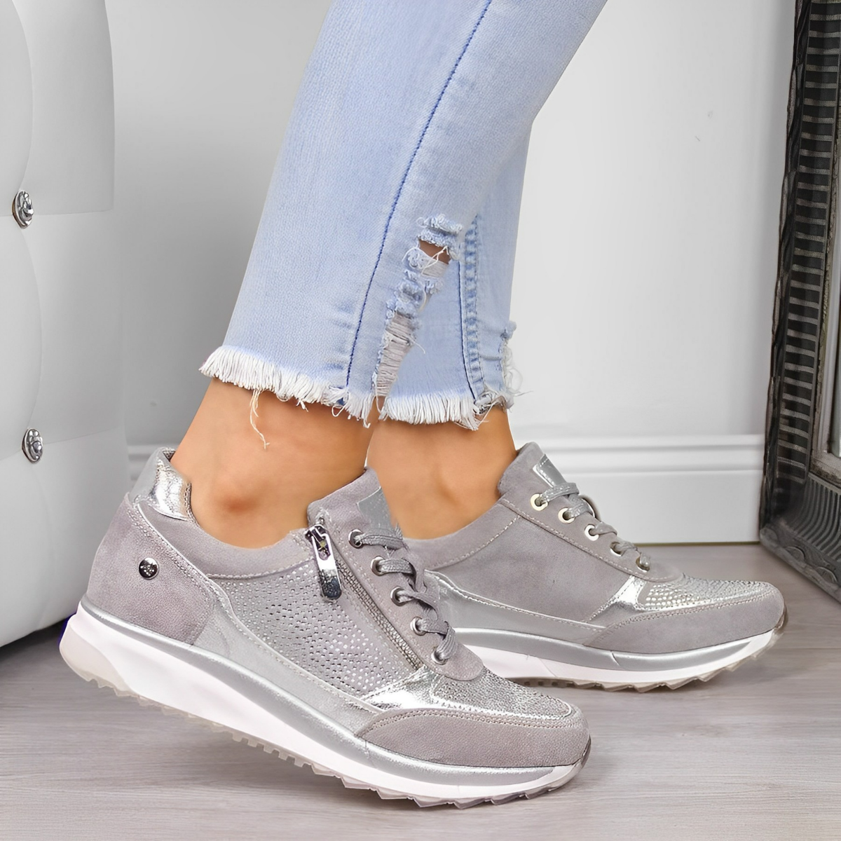 Damen Sneaker Atmungsaktiv Flexibel Schwarz - Eveloria