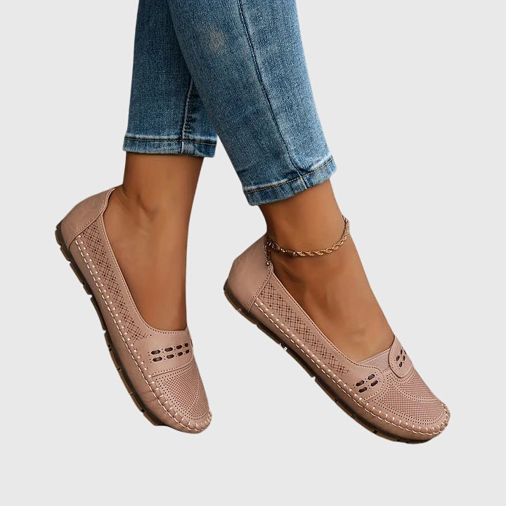 Damen Lässige Loafer Perforiert Beige