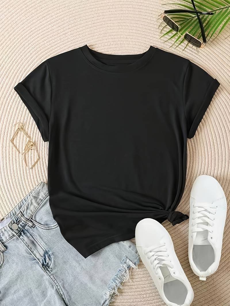 Eveloria Damen Rundhals T-Shirt Einfach Weiß