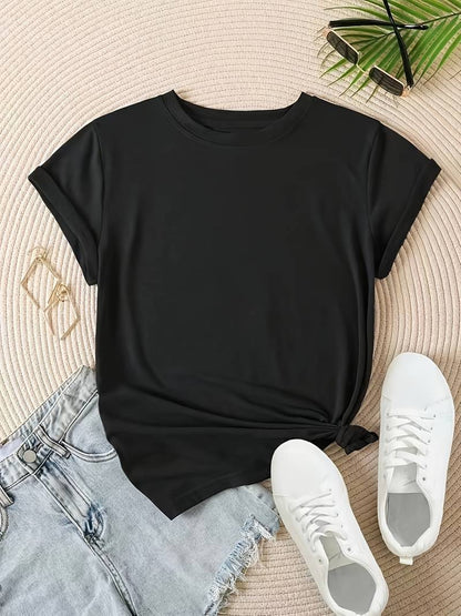 Eveloria Damen Rundhals T-Shirt Einfach Weiß