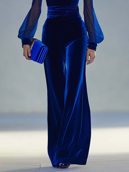 Damen Samt-Jumpsuit V-Ausschnitt Elegent