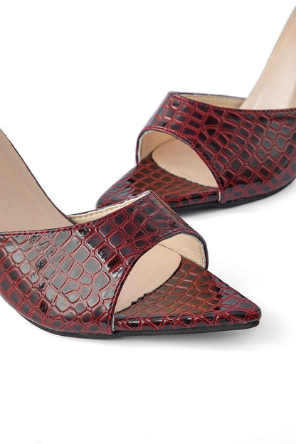 Damen Mule Heels Croc-Optik