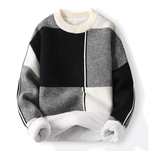 Herren Colorblock Pullover Rundhals Baumwolle Grau Blau - Eveloria