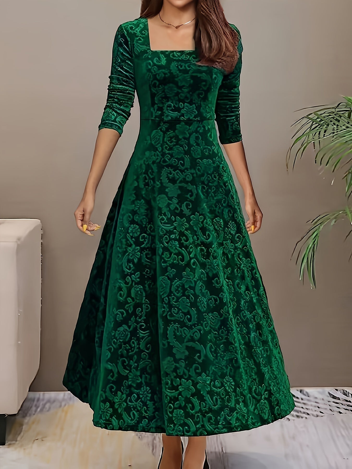 Damen Samt-Kleid Floralmuster Formell