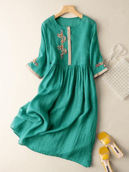 Damen Sommerkleid Bestickt Ethnisch Midi