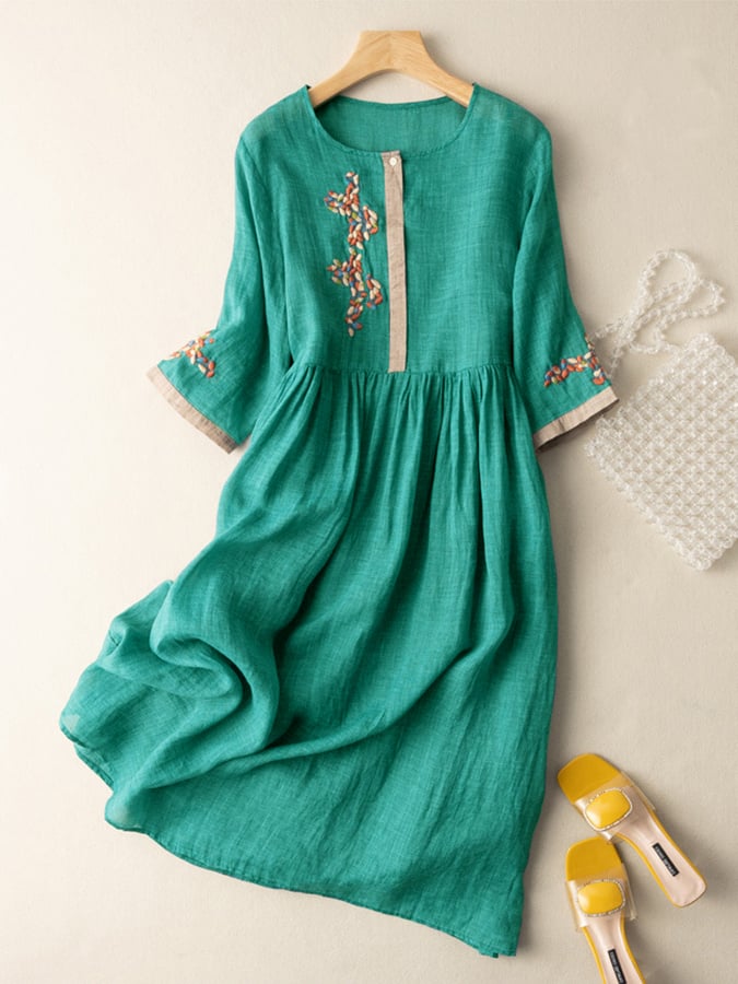 Damen Besticktes Ethno Midi Kleid