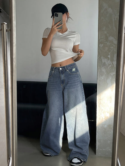Damen Baggy Jeans High Waist Weit Bein