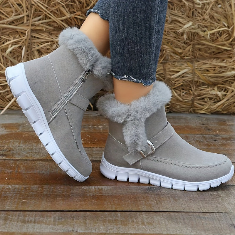Damen Winterstiefel Warmes Fellfutter Riemendetail