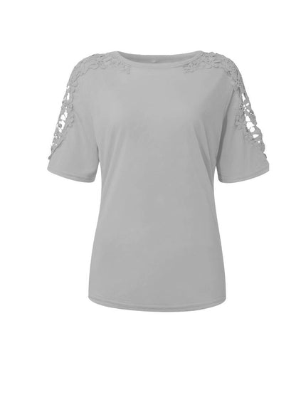 Eveloria Damen Rundhals T-Shirt Spitze Naht Einfarbig