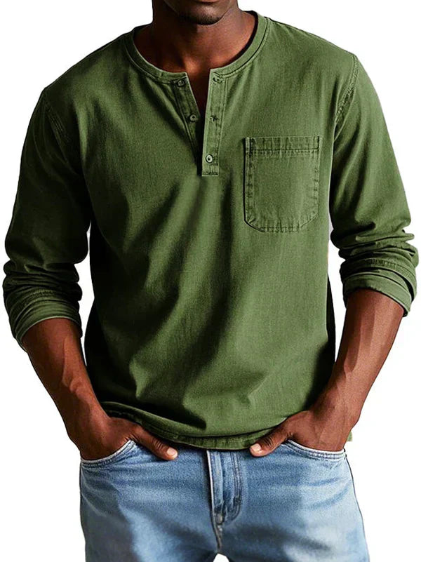 Herren Henley T-Shirt Langärmlig Lässig