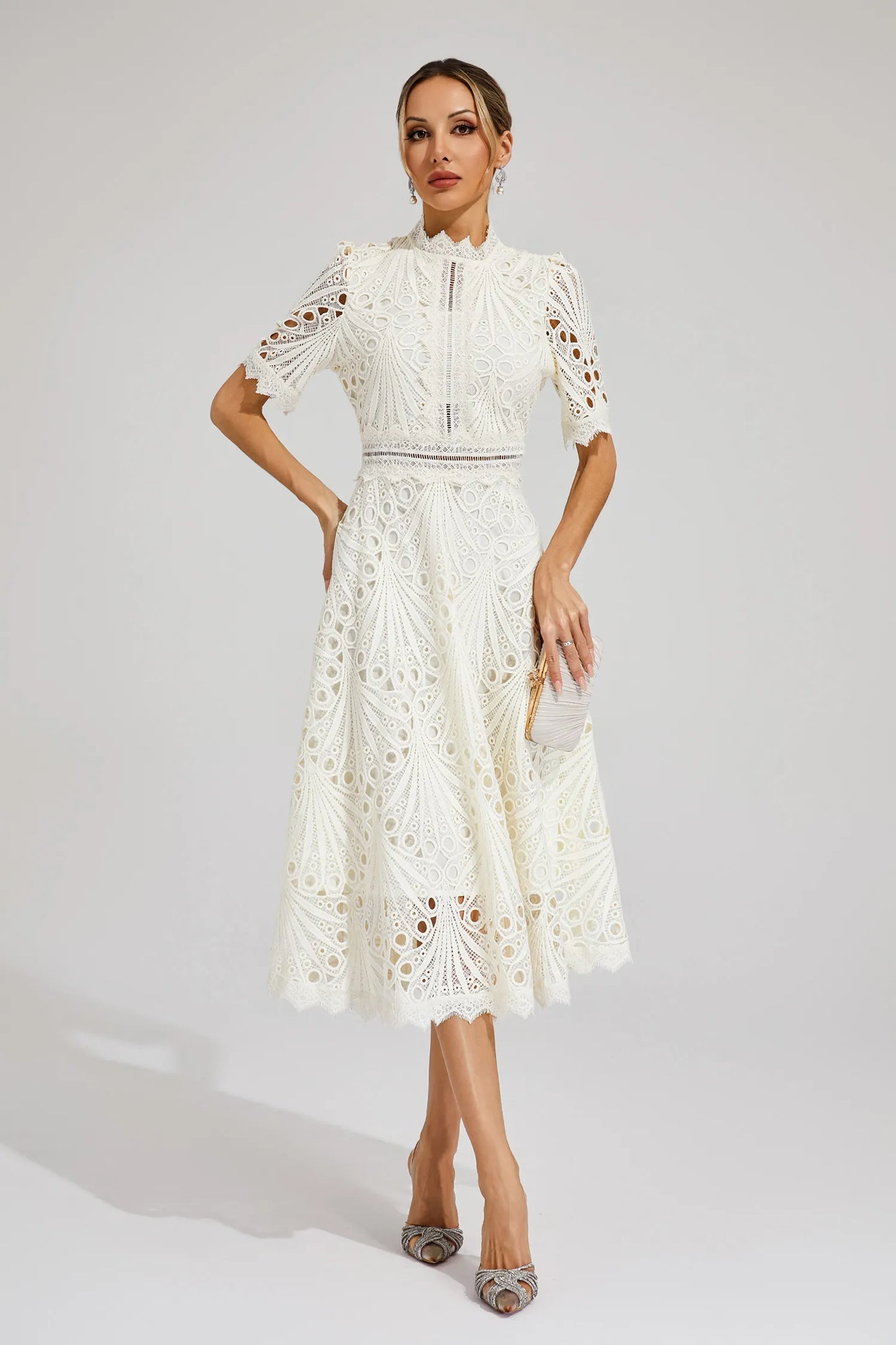 Damen Spitzen Midi Kleid Jasmin