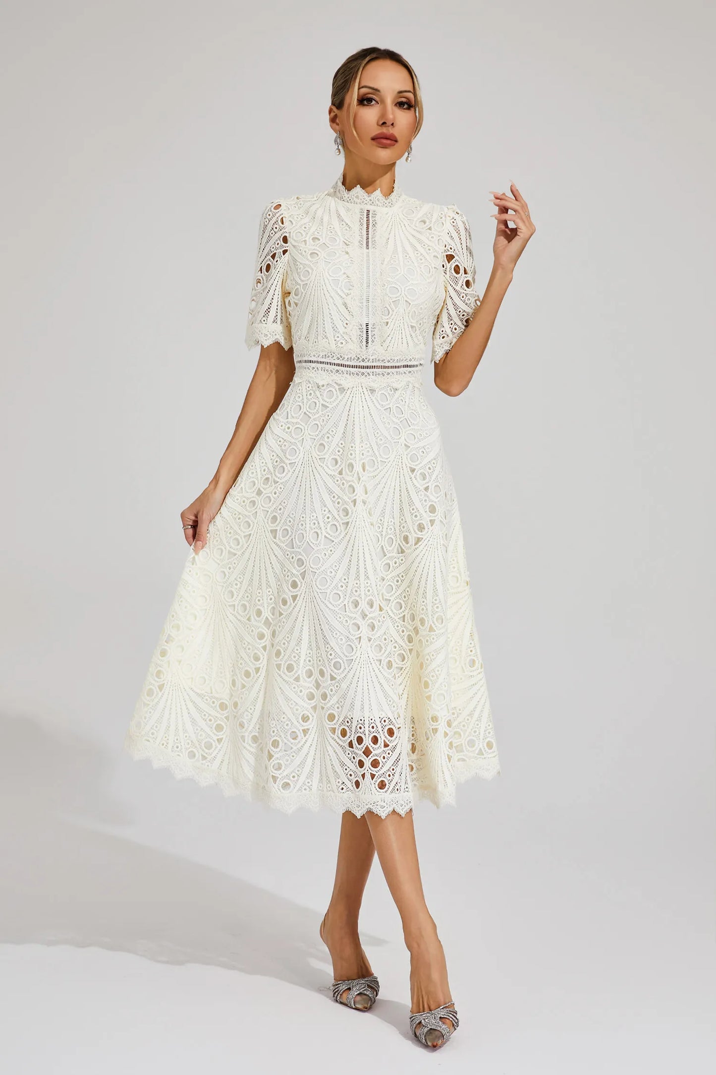 Damen Spitzen Midi Kleid Jasmin