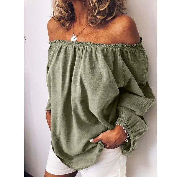 Damen Off Shoulder Bluse Elegante Ballonärmel
