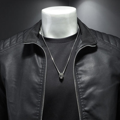 Herren Lederjacke Biker-Stil Reißverschluss