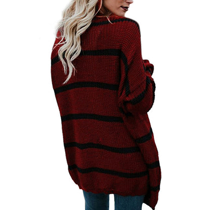 Damen Grobstrickpullover Lässige Streifenmuster