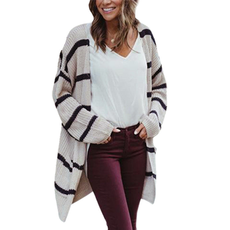 Damen Grobstrickpullover Lässige Streifenmuster